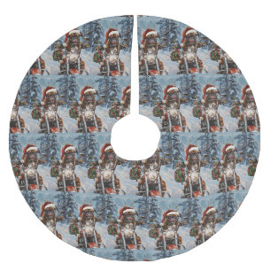 Boxerhund fährt Motorrad Weihnachten  Polyester Weihnachtsbaumdecke