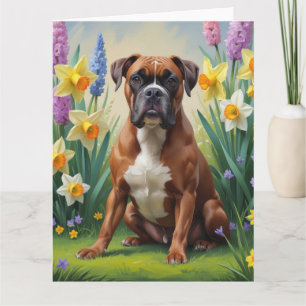 Boxerhund Frühjahrsblumen Malerei Karte