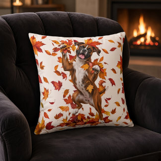 Boxerhund Herbstlaub Kissen