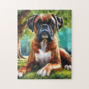 Boxerhund im Park – Wasserfarben-Stil-Kunst Puzzle