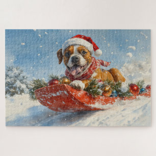 Boxerhund im Schlitten Lass es schneien Weihnachte Puzzle