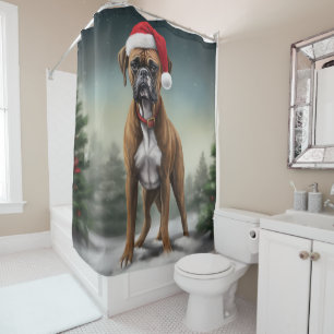 Boxerhund im Schnee Weihnachten Duschvorhang