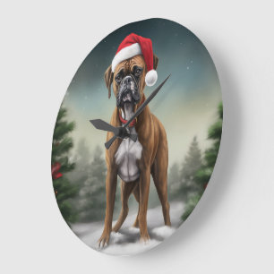Boxerhund im Schnee Weihnachten  Große Wanduhr