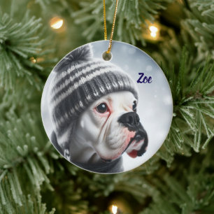 Boxerhund im Winter Keramik Ornament