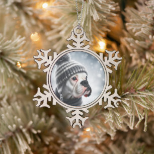 Boxerhund im Winter Schneeflocken Zinn-Ornament