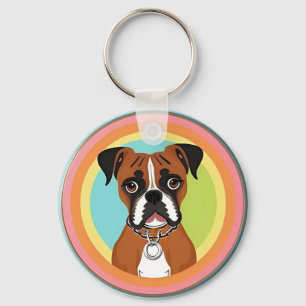 Boxerhund in lebendigem Kreisrahmen Schlüsselanhänger
