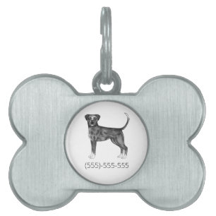 Boxerhund in Schwarzweiß & individuelle Telefonnum Tiermarke