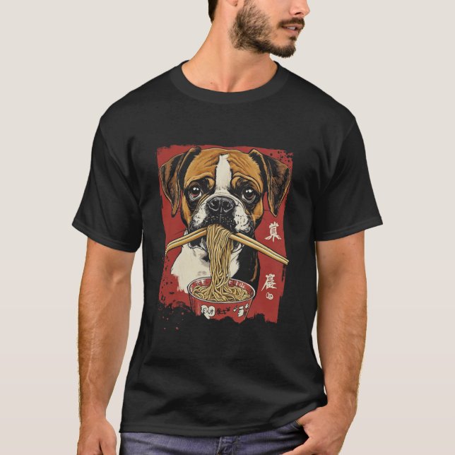 Boxerhund isst Ramen T-Shirt (Vorderseite)