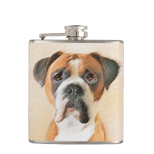 Boxerhund-Malerei unbeschnitten Original-Tierkunst Flachmann