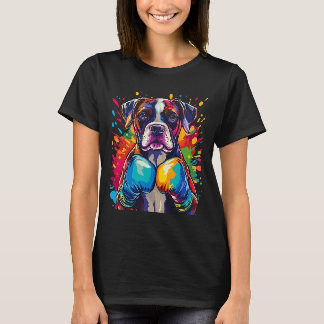 Boxerhund mit Boxhandschuhen Farbsplash  T-Shirt (Vorderseite)