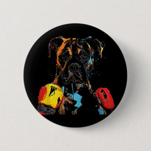 Boxerhund mit Boxhandschuhen Männer Frauen Kinder Button