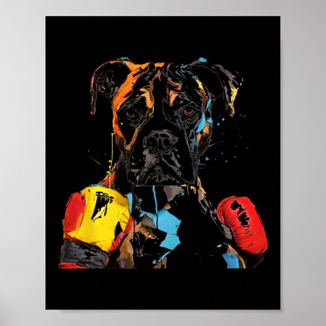 Boxerhund mit Boxhandschuhen Männer Frauen Kinder  Poster (Vorne)