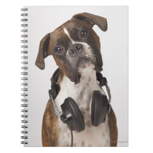 Boxerhund mit Kopfhörern Notizblock