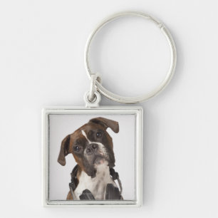 Boxerhund mit Kopfhörern Schlüsselanhänger