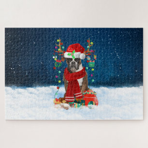 Boxerhund mit Weihnachtsgeschenken Puzzle