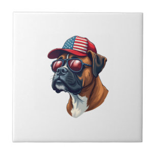 Boxerhund mit weißem rotem Blau Fliese
