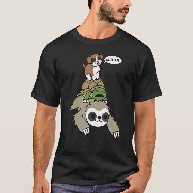 Boxerhund reitet Faultier Schildkröte T-Shirt (Vorderseite)