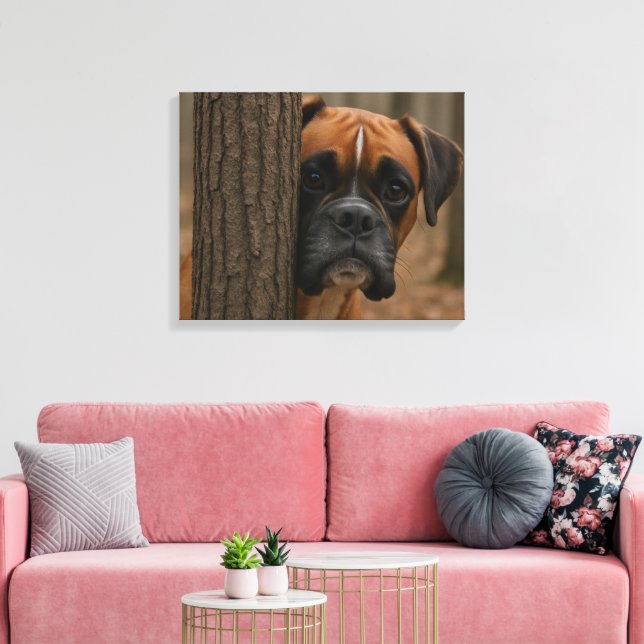 Boxerhund schaut herein leinwanddruck (Insitu (Wohnzimmer))