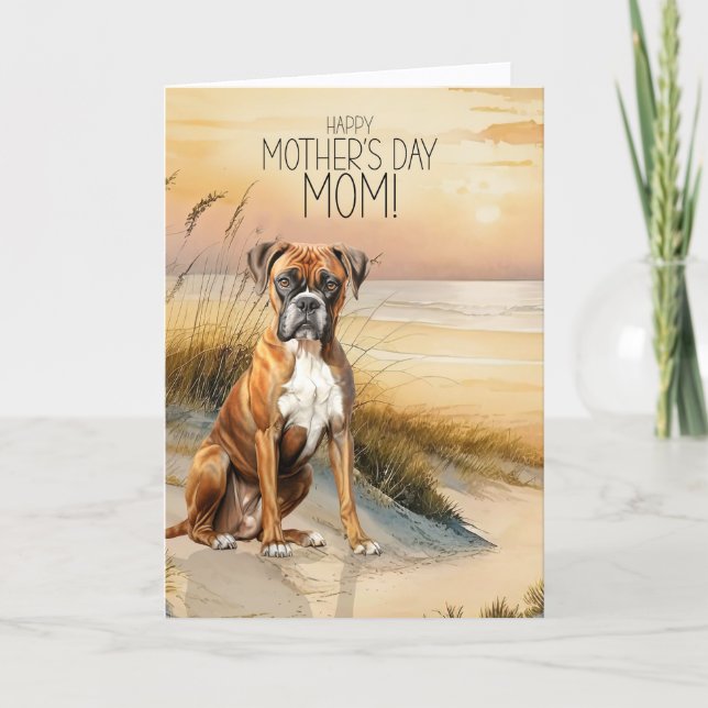 Boxerhund Sonnenuntergangsstrand Muttertag Feiertagskarte (Vorderseite)