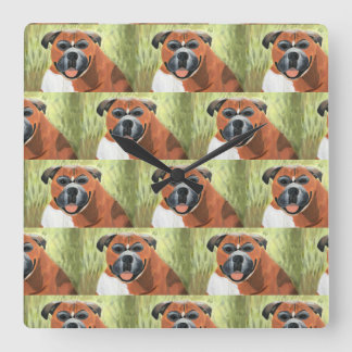 Boxerhund-Wanduhr, quadratisch, 27,3 cm, Acryl Quadratische Wanduhr