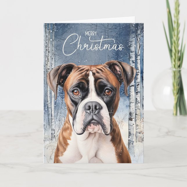 Boxerhund Winter Aspen Wald Weihnachten (Vorderseite)