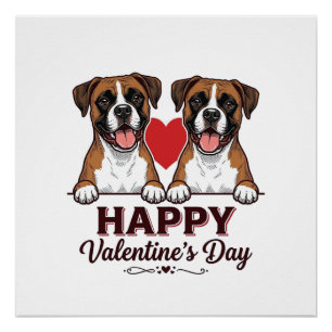 Boxerhunde Frohes Valentinsday Vintage Poster