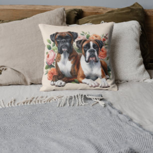 Boxerhunde und florale Freuden Kissen