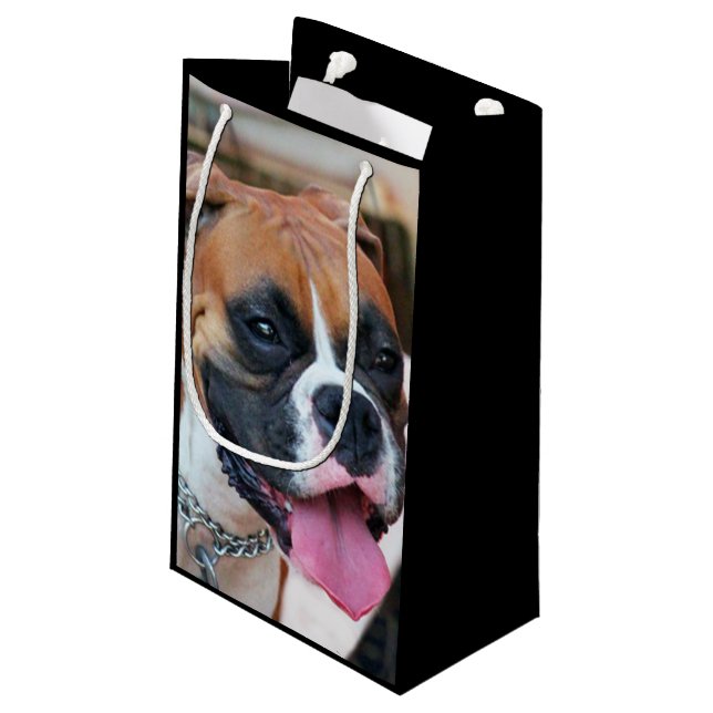 Boxerhundegeschenktasche Kleine Geschenktüte (Rückseite Schrägansicht)