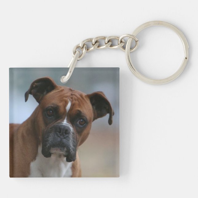 Boxerhundporträt-doppelseitiger Schlüsselanhänger (Rückseite)