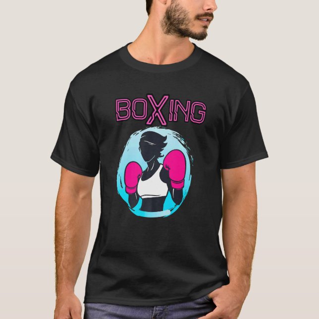Boxerweibchen Boxing Hot Pink Boxhandschuhe T-Shirt (Vorderseite)