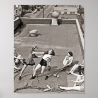 Boxfrauen auf einem Dach 1938 Vintag