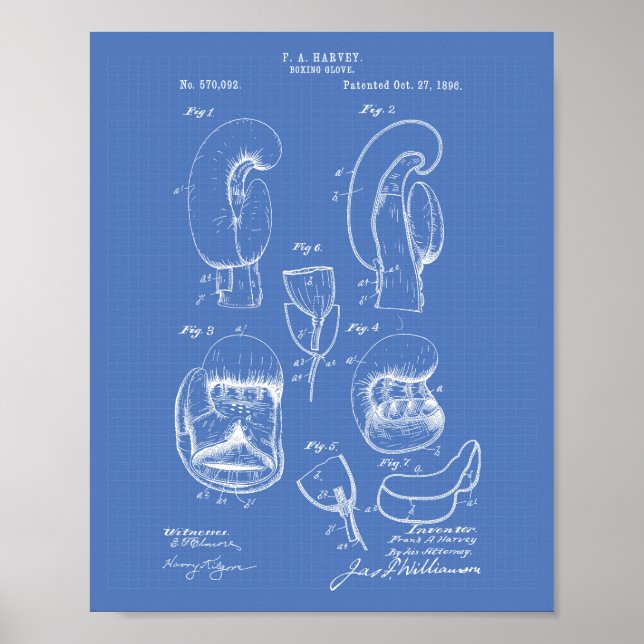 Boxhandschuh 1896 Patentkunst - Blueprint Poster (Vorne)