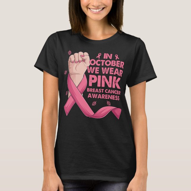 Boxhandschuh im Oktober tragen wir rosa Brustkrebs T-Shirt (Vorderseite)