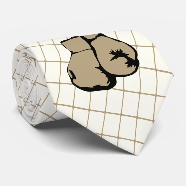 Boxhandschuhe auf Tan Karo Necktie Krawatte (Gerollt)