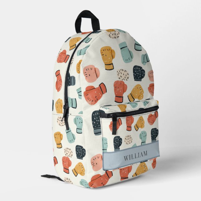 Boxhandschuhe Beige Kinder zurück in die Schule Bedruckter Rucksack (Rückseitige Ecke links)