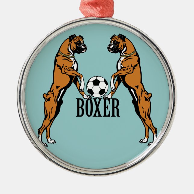 Boxhunde mit Fußball Ornament Aus Metall (Vorne)