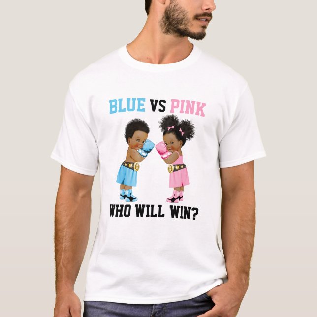 Boxing Babies Boy Girl Gender Reveal Blau oder Ros T-Shirt (Vorderseite)