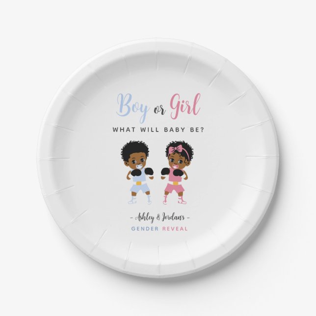 Boxing Baby Pink Blue Gender Reveal Paper Plates Pappteller (Vorderseite)