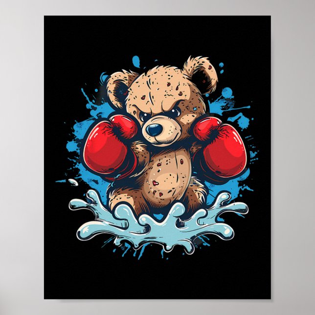 Boxing Bär Liebhaber Boxhandschuhe Kickboxen Lusti Poster (Vorne)
