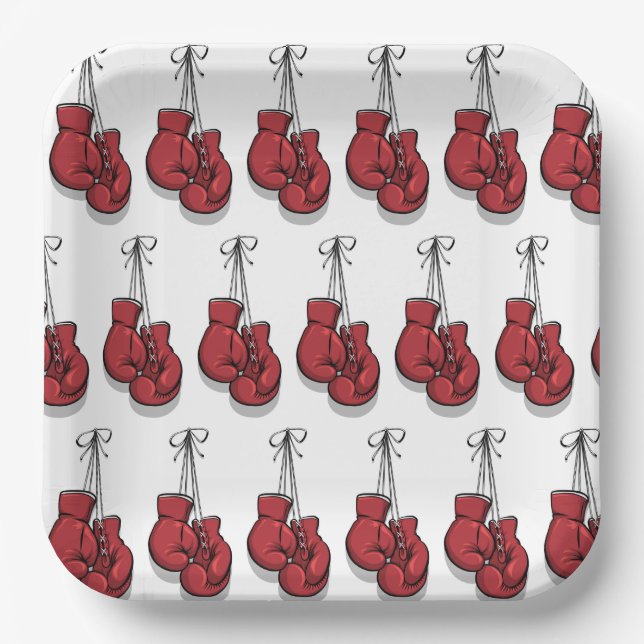 Boxing Birthday Party Red Gloves Pappteller (Vorderseite)