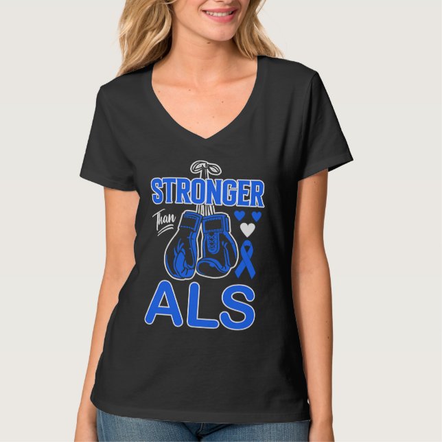 Boxing Boxer Stronger Than ALS Awareness T-Shirt (Vorderseite)