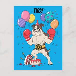 Boxing Bulldog TKO Geburtstagsabschied Kunst Postkarte