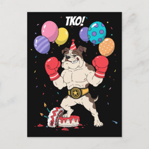 Boxing Bulldog TKO Geburtstagsabschied Kunst Postkarte