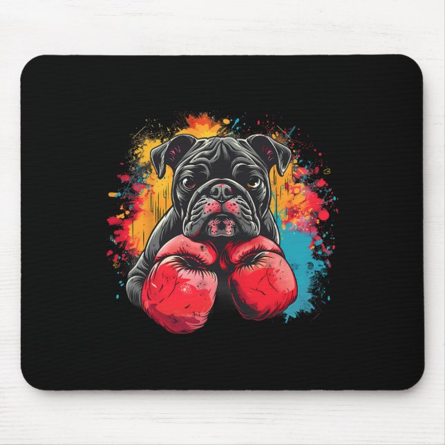 Boxing Bulldog With Boxing Gloves Kickboxing Funny Mousepad (Vorne)