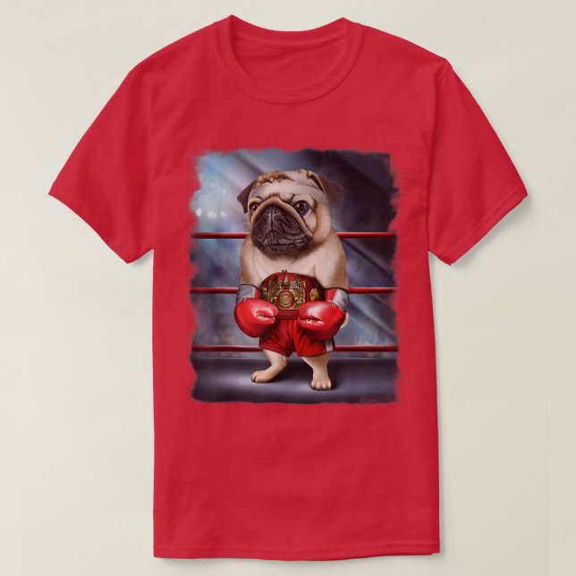 Boxing Champion Pug Dog Fighter  T-Shirt (Design vorne)