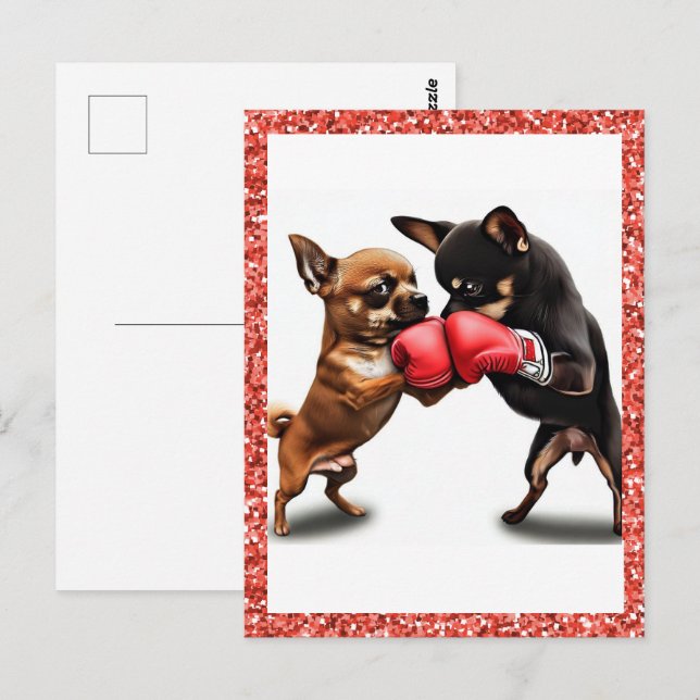 Boxing Chihuahuas Art Postkarte (Vorne/Hinten)