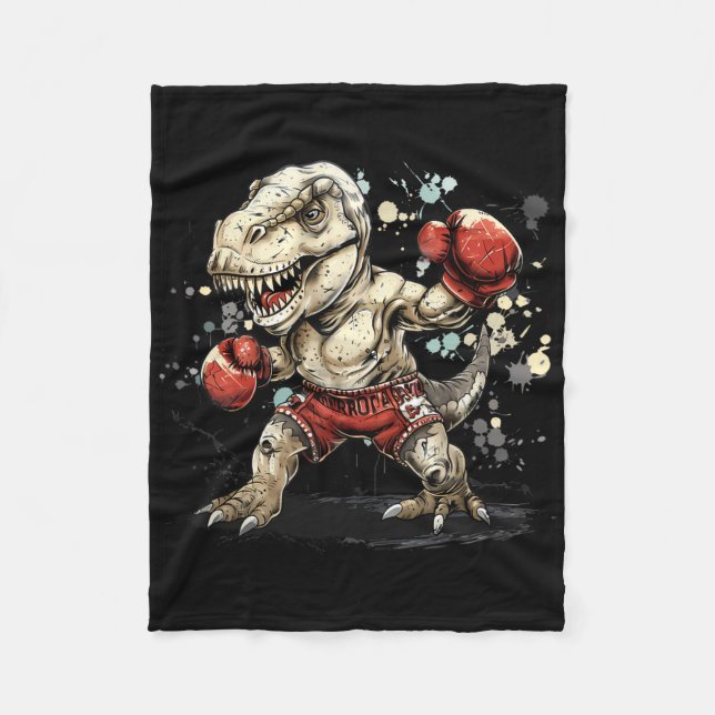 Boxing Dinosaur Boxer T-rex Kickboxing Dino Boxing Fleecedecke (Vorderseite)