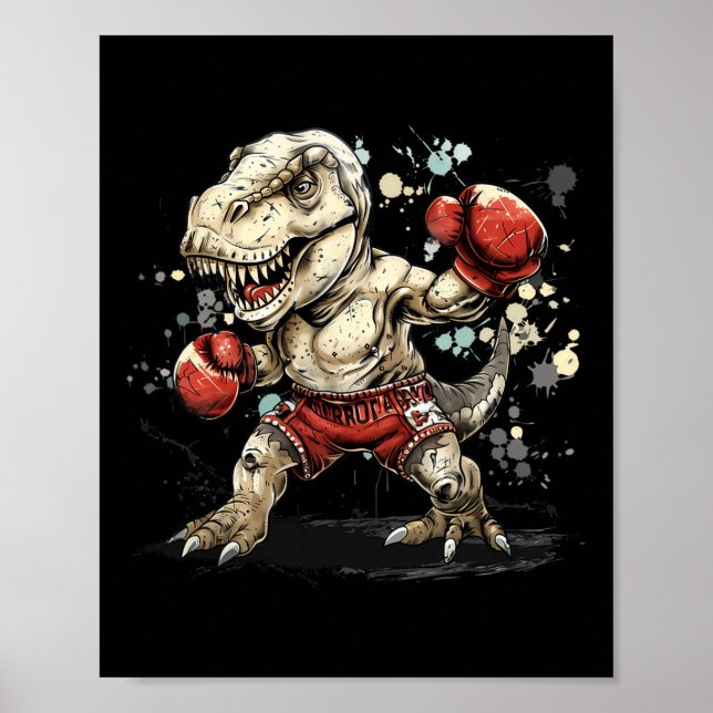 Boxing Dinosaur Boxer T-rex Kickboxing Dino Boxing Poster (Vorne)
