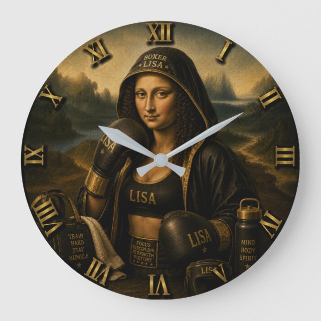 Boxing Funny Mona Lisa  Große Wanduhr (Vorderseite)