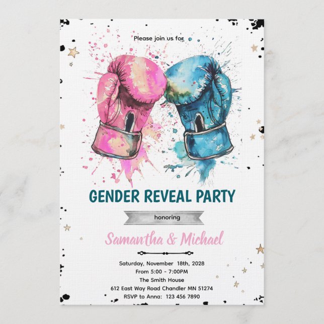 Boxing gender reveal party invitation einladung (Vorderseite)